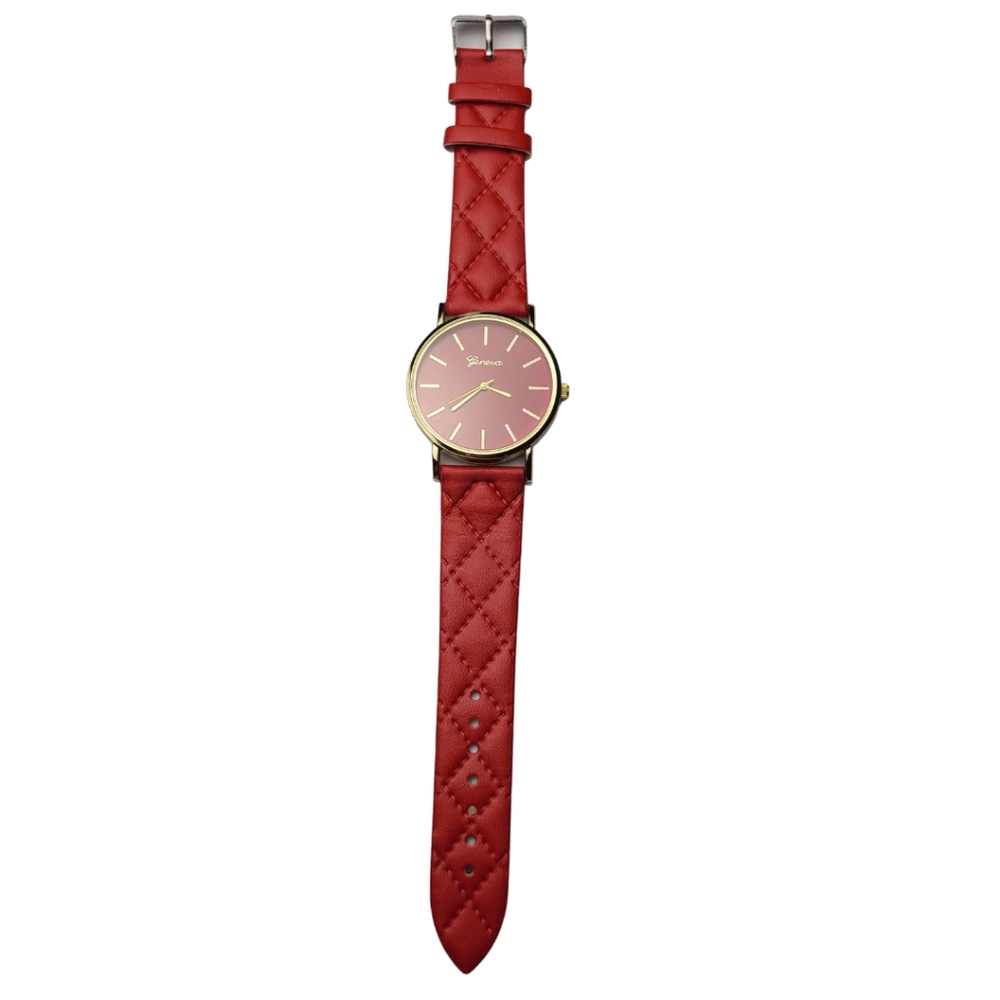 Red Quilt Pattern Geneva Watch